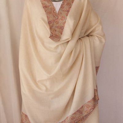 Cream Embroidered Kashmiri Pashmina Shawl