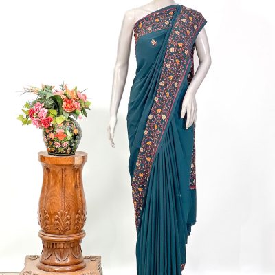 Green Hand Embroidered Kashmiri Saree