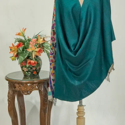 Blue And Green Pure Pashmina Reversible Shawl