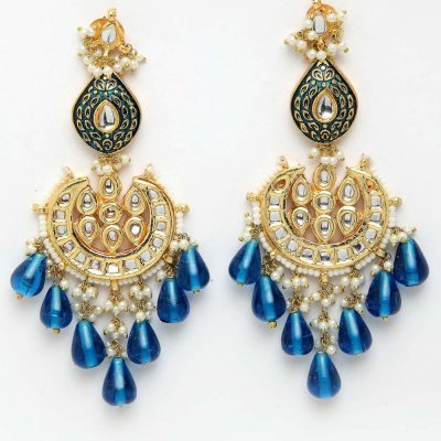 Blue & White Gold Plated Kundan Earrings
