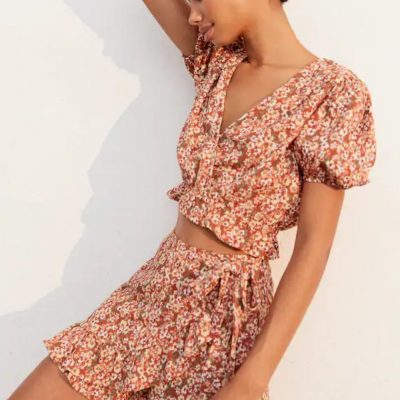 Printed surplice blouse