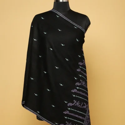 Deep Black Embroidered Pure Pashmina Stole