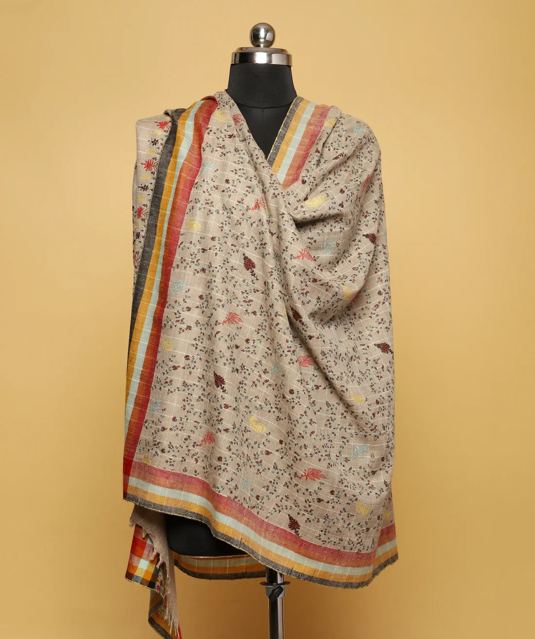 Light Grey Embroidered Pure Pashmina Shawl